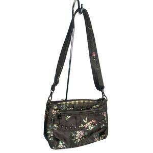 Lug Pacer Crossbody Purse Floral Black Nylon Studded  RFID‎ Shoulder Bag Handbag